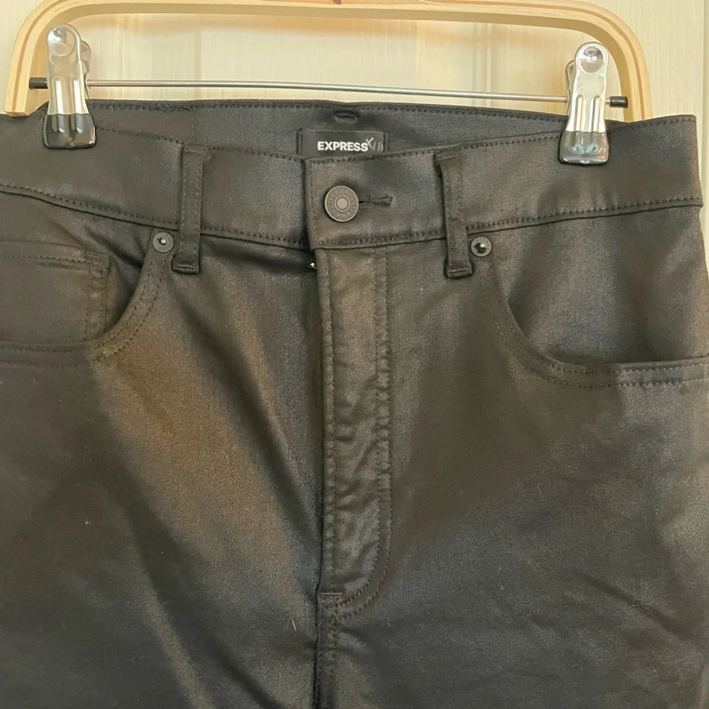 EXPRESS High Waisted Black Coated Skinny Jeans - Picture 5 of 7